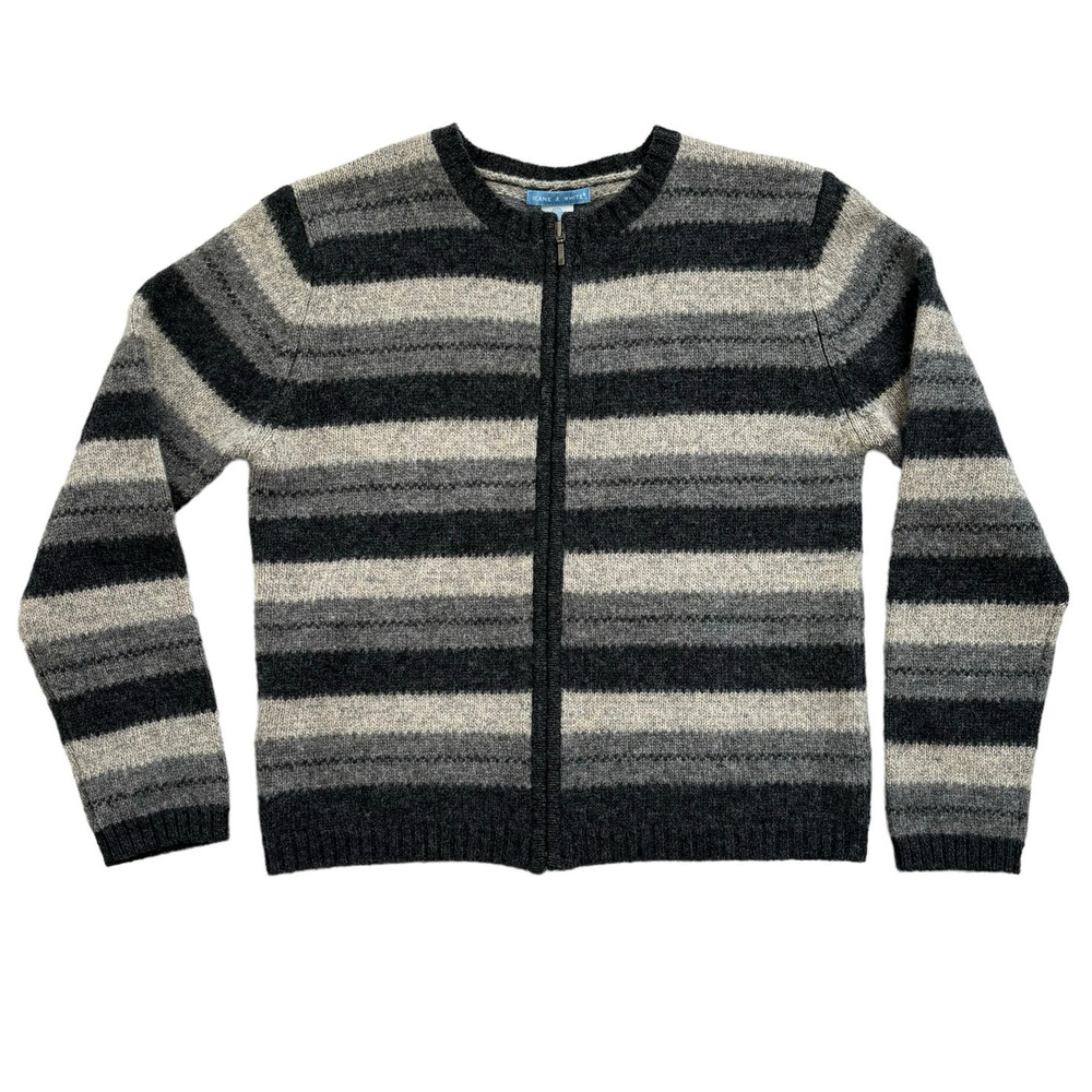 VINTAGE DEANE AND WHITE PURE NEW WOOL ZIP-UP SWEATER CARDIGAN WOMEN SIZE SMALL